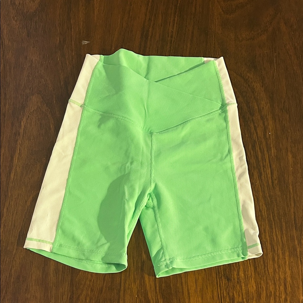 Vibrant Green and White Women's Athletic Shorts
